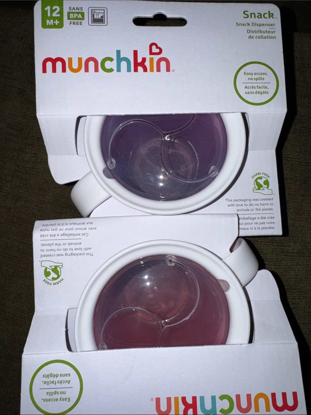 BNWT Munchkin Snack Dispenser Cups - Pink & Purple Lids - Picture 3 of 3